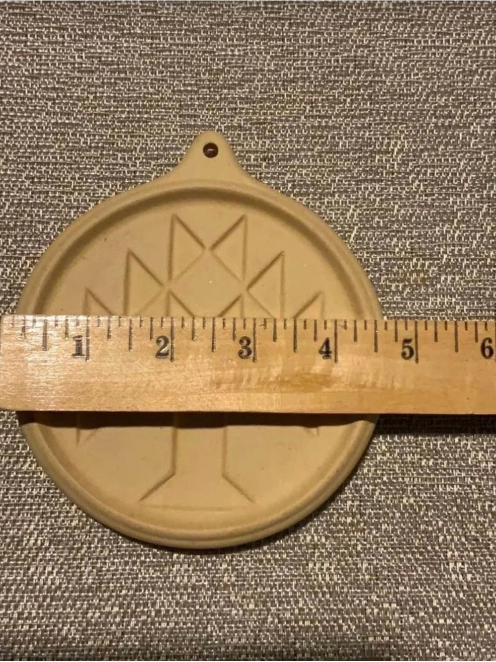 Vintage Beige Ceramic Cookie Mold with Geometric Tree Motif